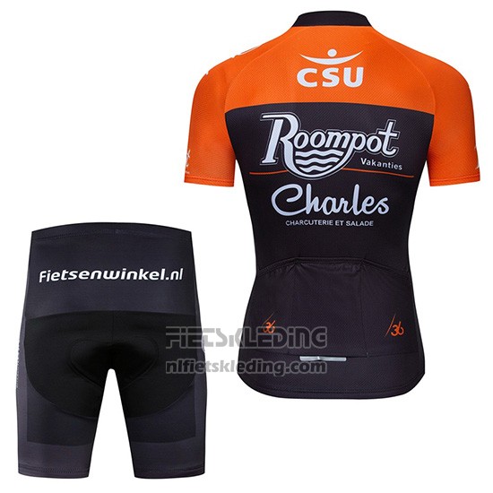 2019 Fietskleding Roompot Charles Oranje Zwart Korte Mouwen en Koersbroek